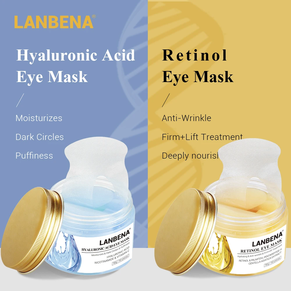 LANBENA Hyaluronic Acid Retinol Eye Mask VC Eye Patch Face Care Remove