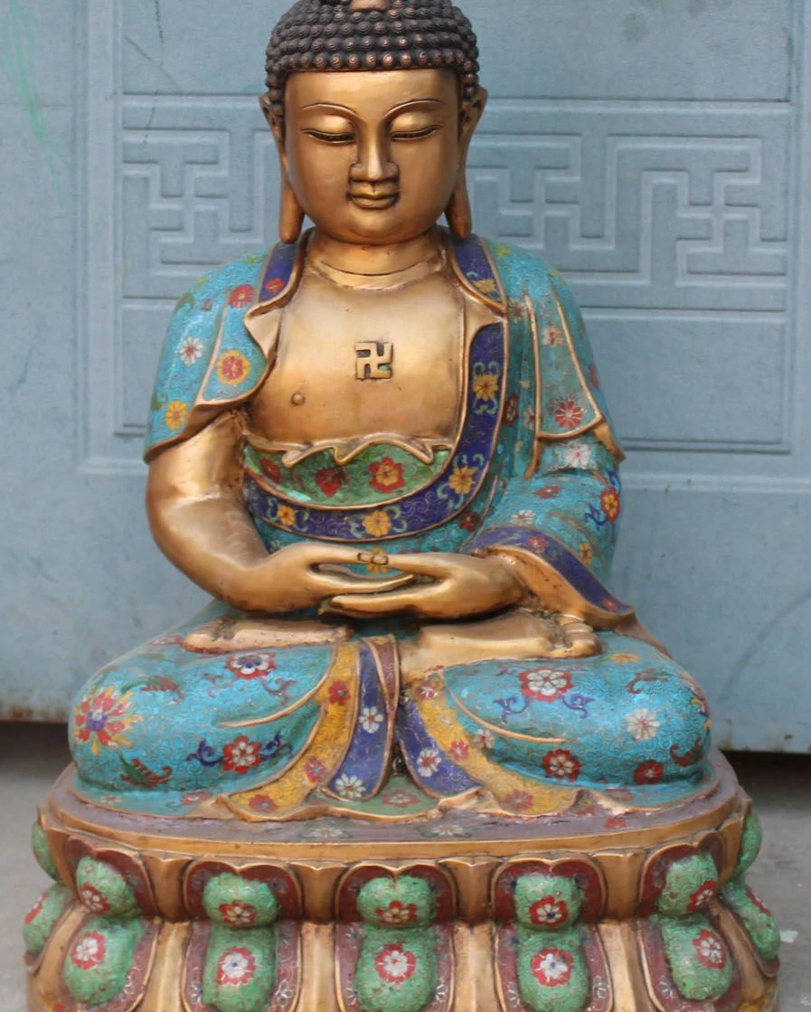 

25" Tibet Cloisonne Enamel Bronze Gold Gilt Shakyamuni Sakyamuni Buddha Statue