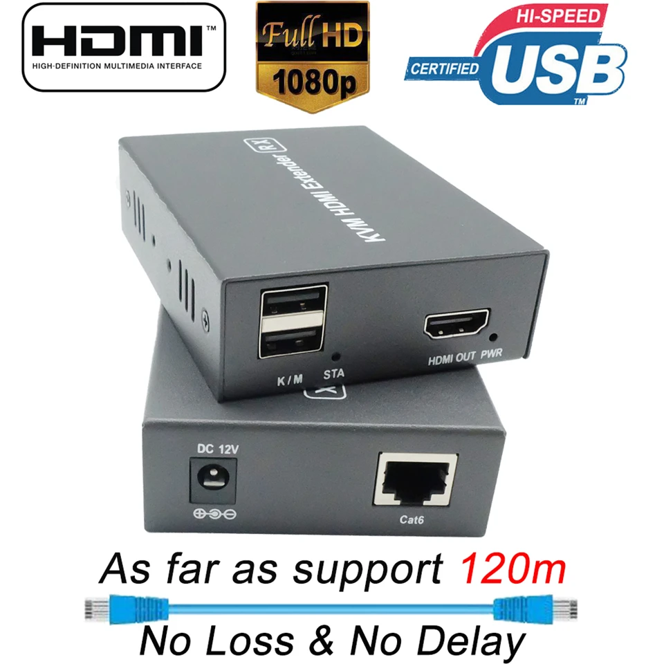 2019 Новый POC удлинитель KVM HDMI RJ45 120 м USB KVM hdmi-удлинитель Протокола по Cat5e Cat6 HDMI удлинитель USB Поддержка одиночный блок питания