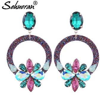

Sehuoran Oorbellen Drop Earrings For Woman Crystal Stone Pendientes With Resin Shell Big Earrings Long Brinco Ear Accessories