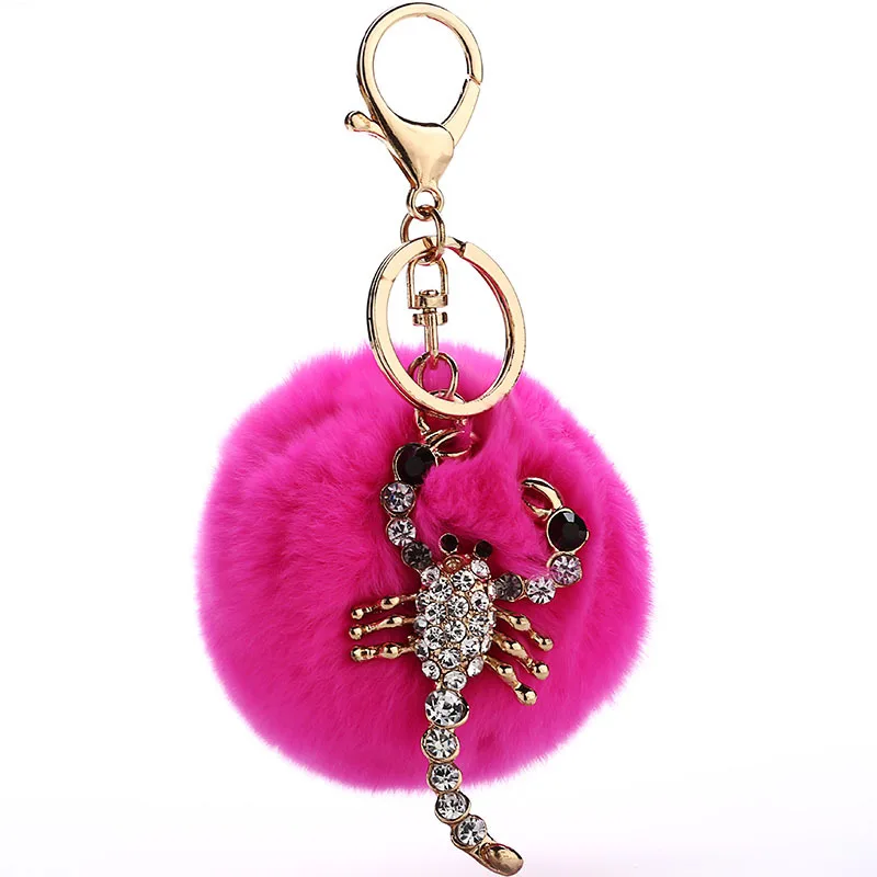 

2017 new trinket fake pompom keychain bunny keychains on bag rabbit fur Keychain fur pom pom charms for bags anime