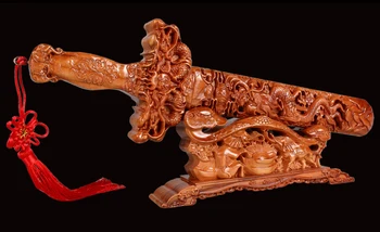 

Real wood carving Fat City Kaiguang Peach Sword Baoan Wangcai Peach Blossom Fortune Nafu Belt Base