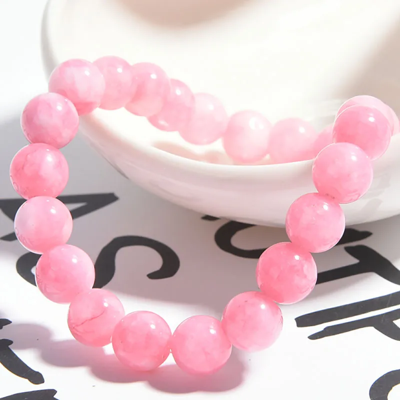 

Wholesale Pink Rose Powder Crystal Quartz Natural Stone Streche Bracelet Elastic Cord Pulserase Jewelry Beads Lovers Woman Gift