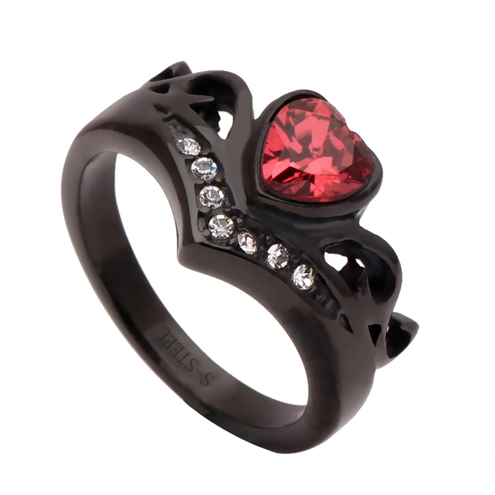 Anillos de acero 316L de negro para mujer, de cristal de circonita roja para amor, anillo de compromiso de piedra CZ| Anillos| - AliExpress