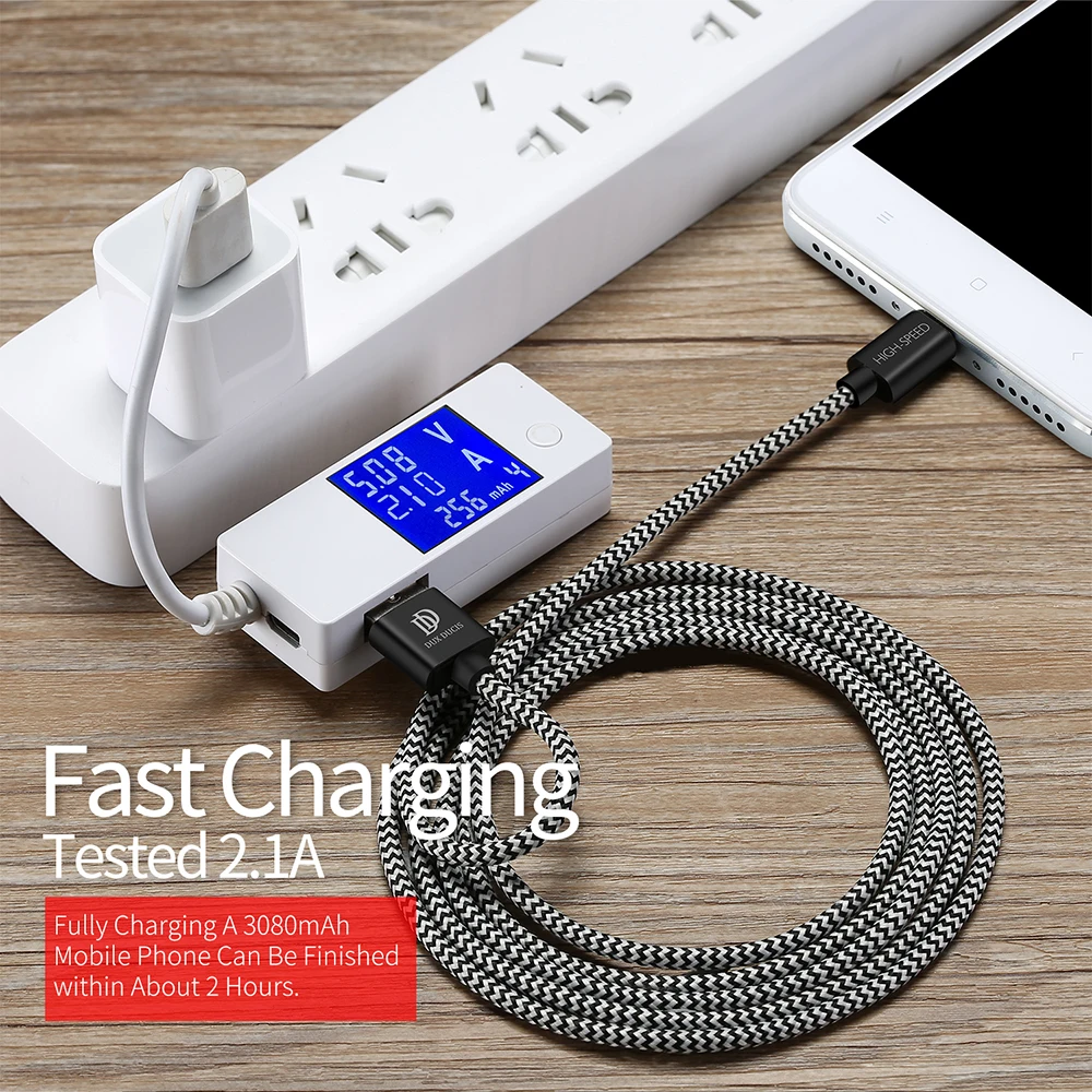 DUX DUCIS المصغّر usb كابل 2A سريع كابل شحن ل Xiaomi سامسونج الروبوت سلك Microusb شاحن بيانات الحبل الهاتف المحمول كابل 1 m 2 m