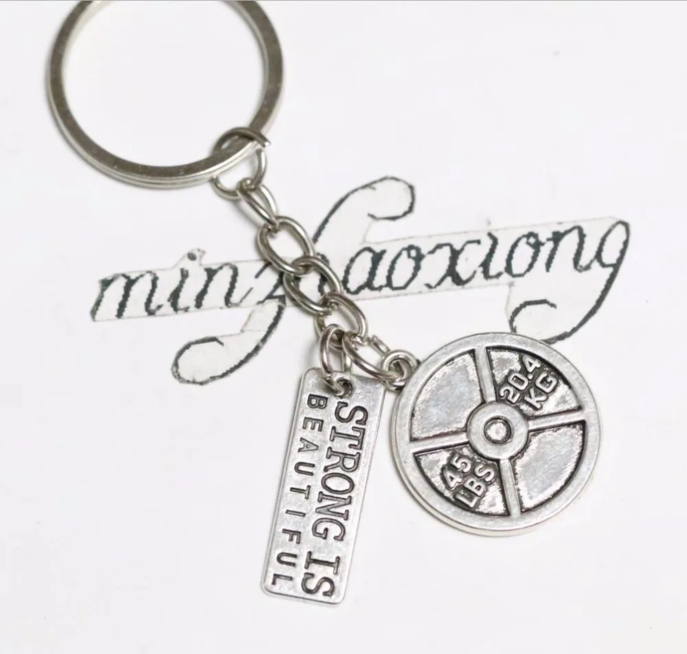 

45lb Strong Beautiful Charm Keychain * Fitness Crossfit Bodybuilding Gym