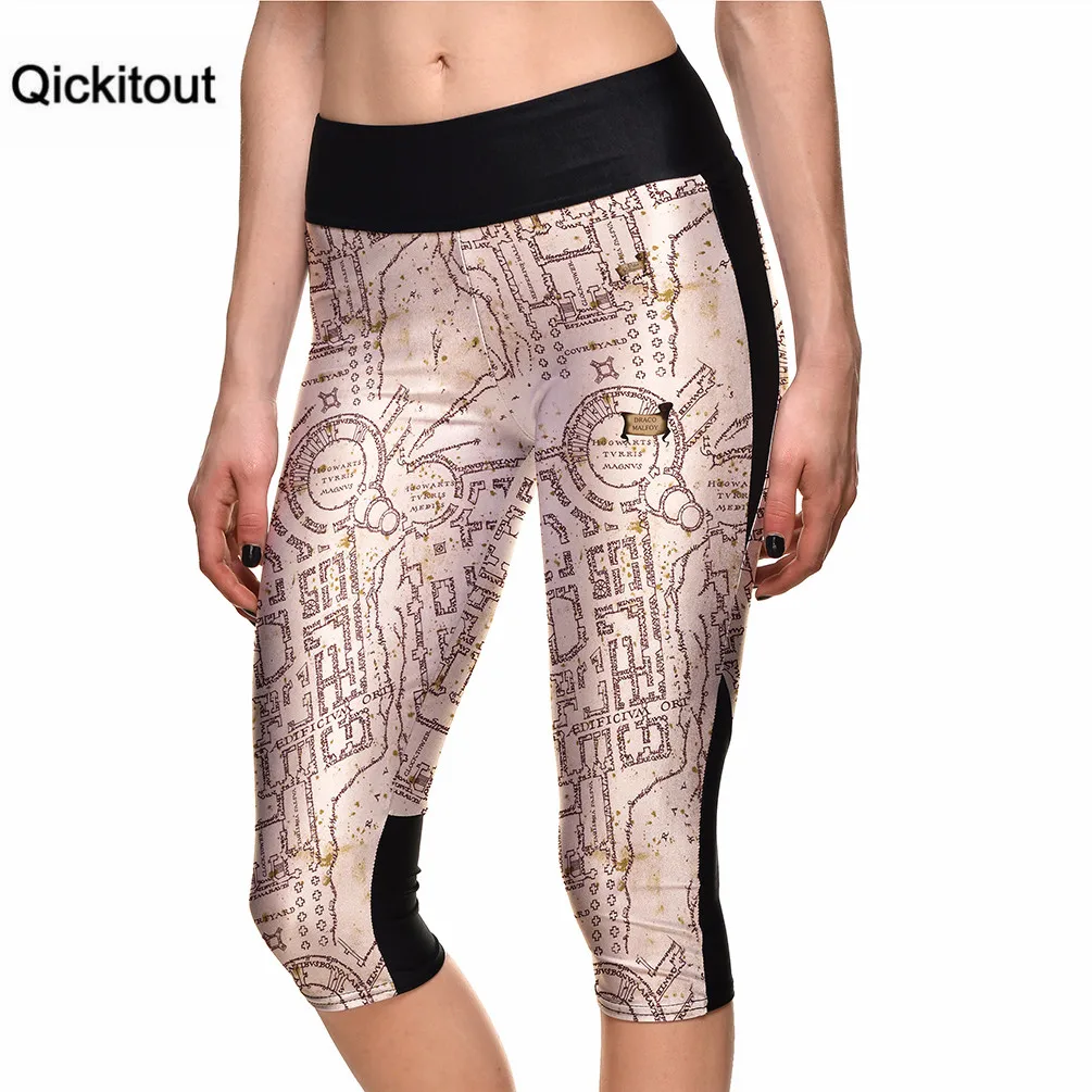 

Qickitout 2016 Women's Fashion 7 Point Pants Digital Printing Leggings high waist Side pocket phone pant Plus Size Drop Shipping
