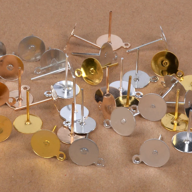 

100pcs Mixed Earrings Ear Stud Pin Earring Back 6mm 8mm Blank Bronze/Silver/Gold/Rose Gold Color Ear Post DIY Jewelry Making