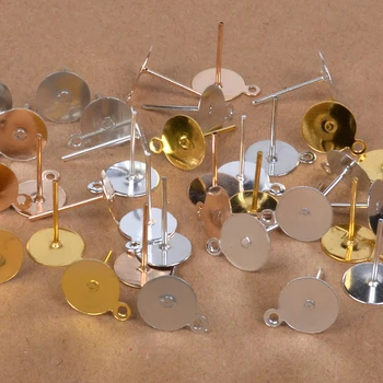

100pcs Mixed Earrings Ear Stud Pin Earring Back 6mm 8mm Blank Bronze/Silver/Gold/Rose Gold Color Ear Post DIY Jewelry Making