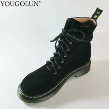 Ботинки martin из натуральной коровьей кожи; женские осенне-зимние ботинки на низком квадратном каблуке; Черные ботильоны с круглым носком и перекрестными ремешками; A305