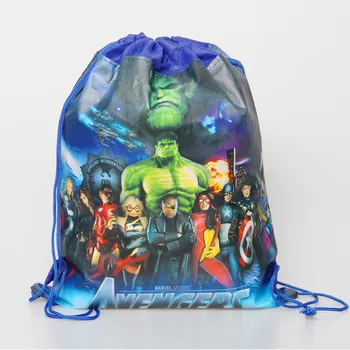 

10pcs 34*27cm Avenger Super Hero theme cartoon non-woven fabrics drawstring backpack Gift bag Party Favor for baby shower