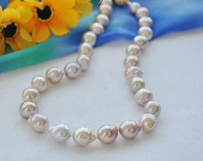 

fast z4900 Lustre 13mm lavender round keshi reborn freshater pearl necklace 17inch (A0501)