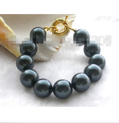 

Free shipping >>>>>>9" Natural 16mm Round Black Shell Pearl Bracelet!