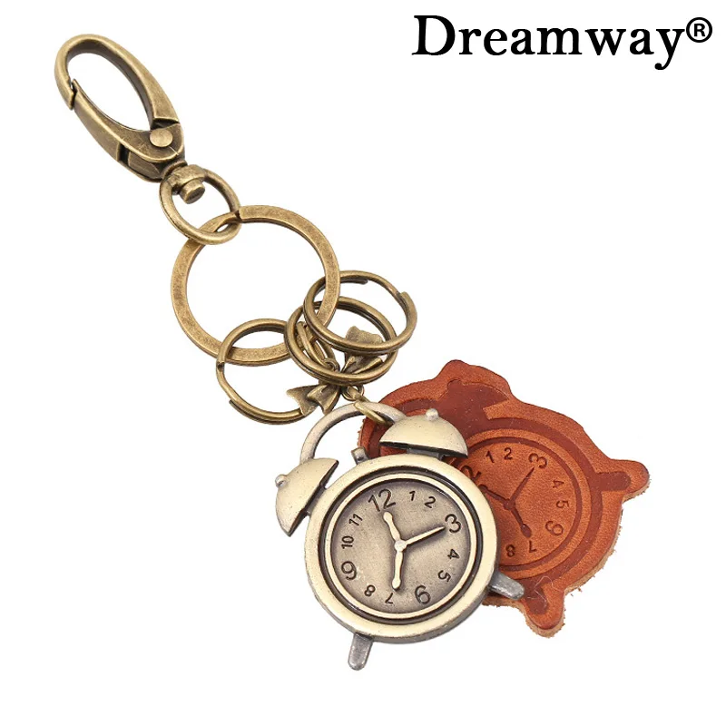 2017 New Leather Keychain Vintage Clock Jewelry Womens Round Bag Charm Key Chain Charm Man Car