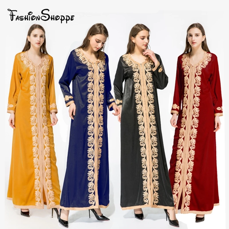 

Women Maxi Long sleeve long vintage Dress Plus size embroidery moroccan Kaftan Islamic clothing Muslim dress floor length gown