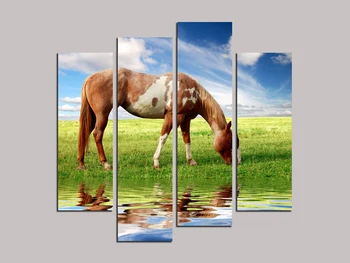 

4pcs Pictures about "Horse and grassland" Oil Painting On Canvas home decor Modern Drawing living room wall stickers RM4-001