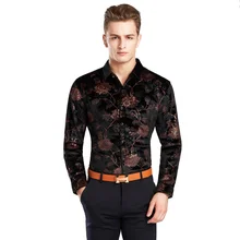 Бархатная рубашка с длинными рукавами и цветочным принтом, цвет: черный, синий, вечерние рубашки Gemelos Para Hombre Женская сорочка Homme Manche Longue велюровая рубашка
