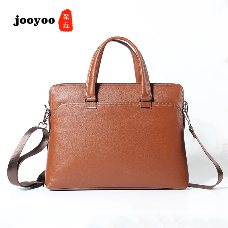 

Solid Color Genuine Leather Business Briefcase Leather Large Capacity Men Handbag Wear Resistant Leather Laptop Bag Computer Bag
