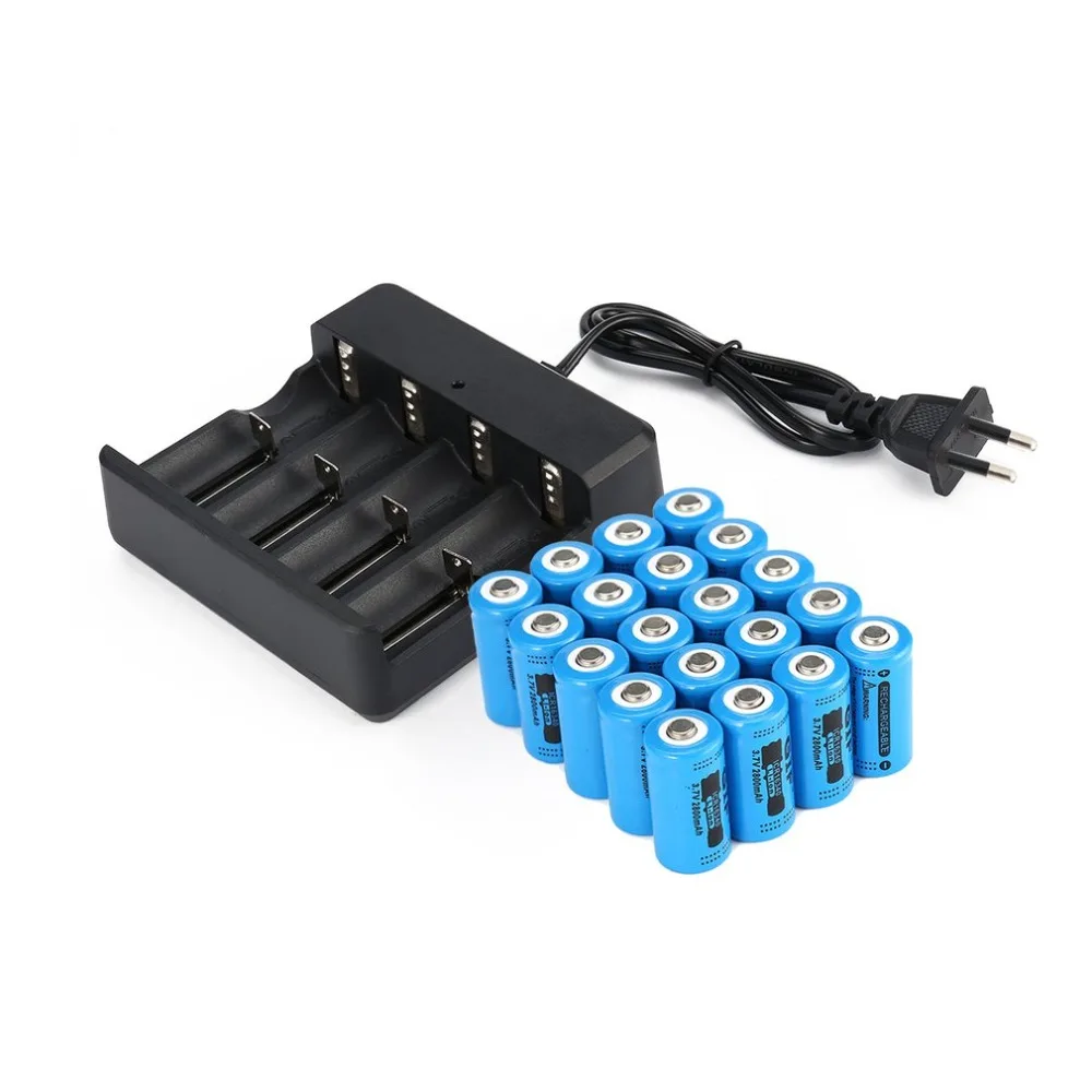 

3.7V 2800mAh 16340 battery Rechargeable Flashlight Torch Battery without/with US British Australian European chargeur pile