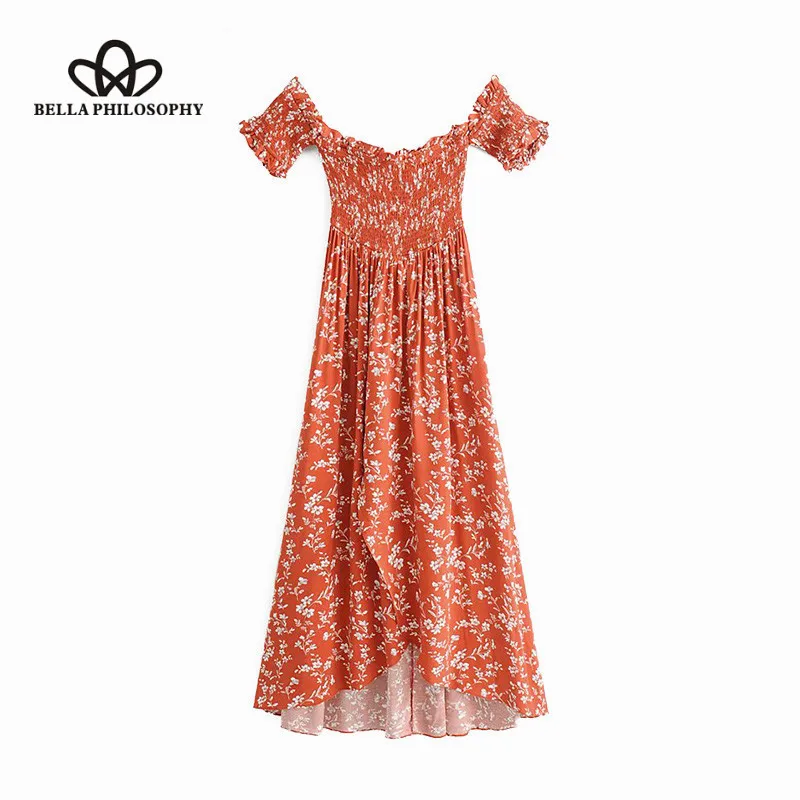 Wonder Vintage Sexy Off Shoulder Floral Print Pleated Long Dress 2019 Fashion Elastic Waist Beach Dresses Casual Vestidos Femme