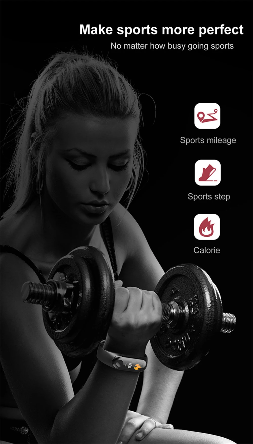 M3 Smart Health Pedometer/Heart Rate/Blood pressure/Sleep monitor Bracelet -Red
