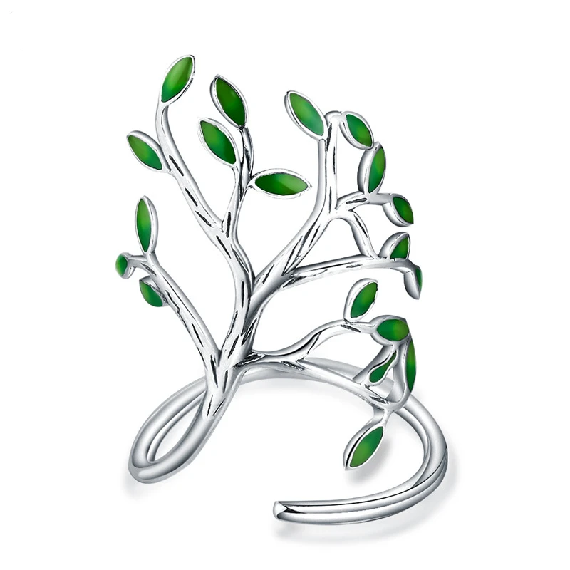 

Boho Forest Silver Color Green Leaf Ring Fashion Jewelry Olive Tree Branch Adjustable Open Knuckle Finger Rings For Women O5M075