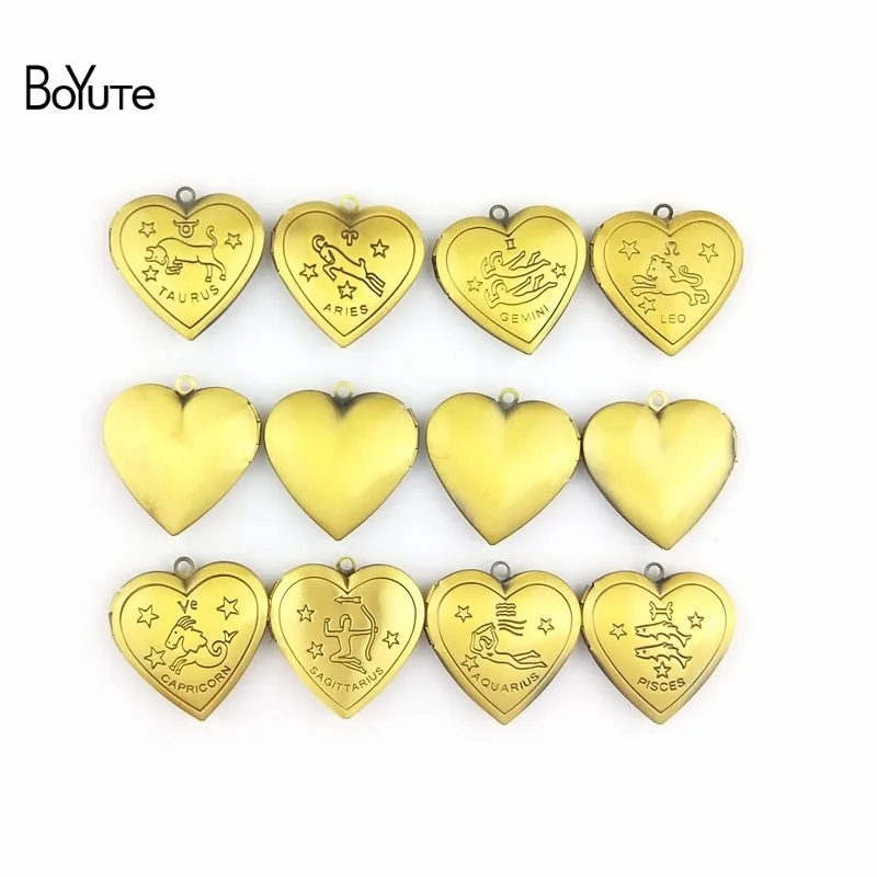BoYuTe 12PcsSet Metal Brass 29MM Heart Zodiac Locket Pendant Vintage Jewelry Pendant (2)