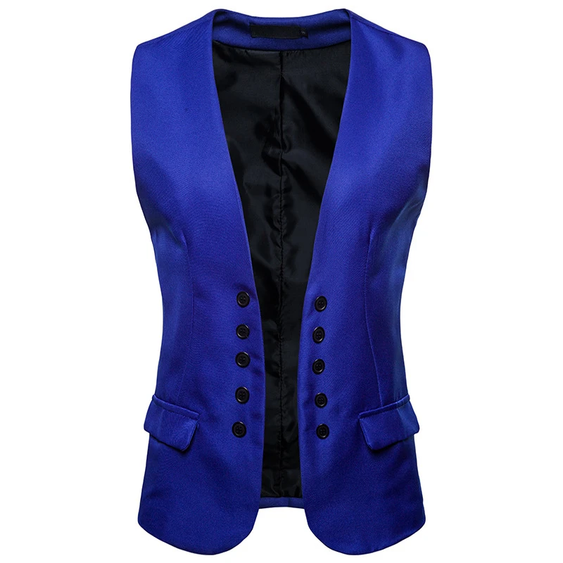 Fashion Royal Blue Suit Vest Men 2018 Brand New Double Breasted Dress