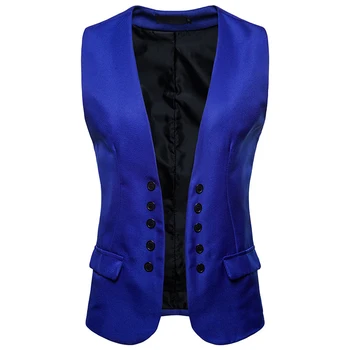 

Fashion Royal Blue Suit Vest Men 2018 Brand New Double Breasted Dress Vest Waistcoat for Men Casual Sleeveless Cardigan Vests