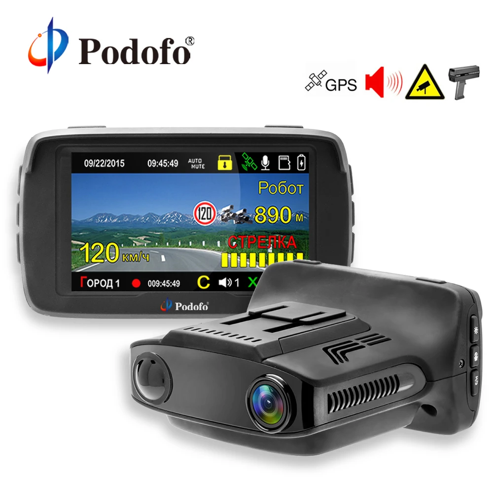 

Podofo Radar Detectors 3 In 1 Car DVR GPS Camera Logger Dash Cam Radar Detector for Russia Laser Ambarella 1080P LDWS Registrar