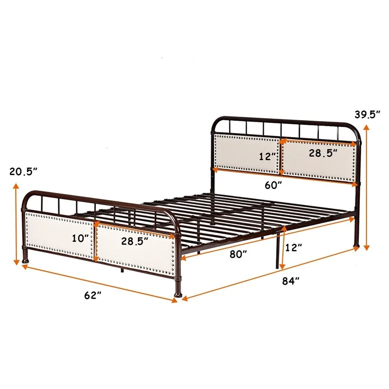  Queen size Metal Bed Frames Platform Bed Upholstered Panel Headboard Footboard Bedroom Furniture HW - 33054750335