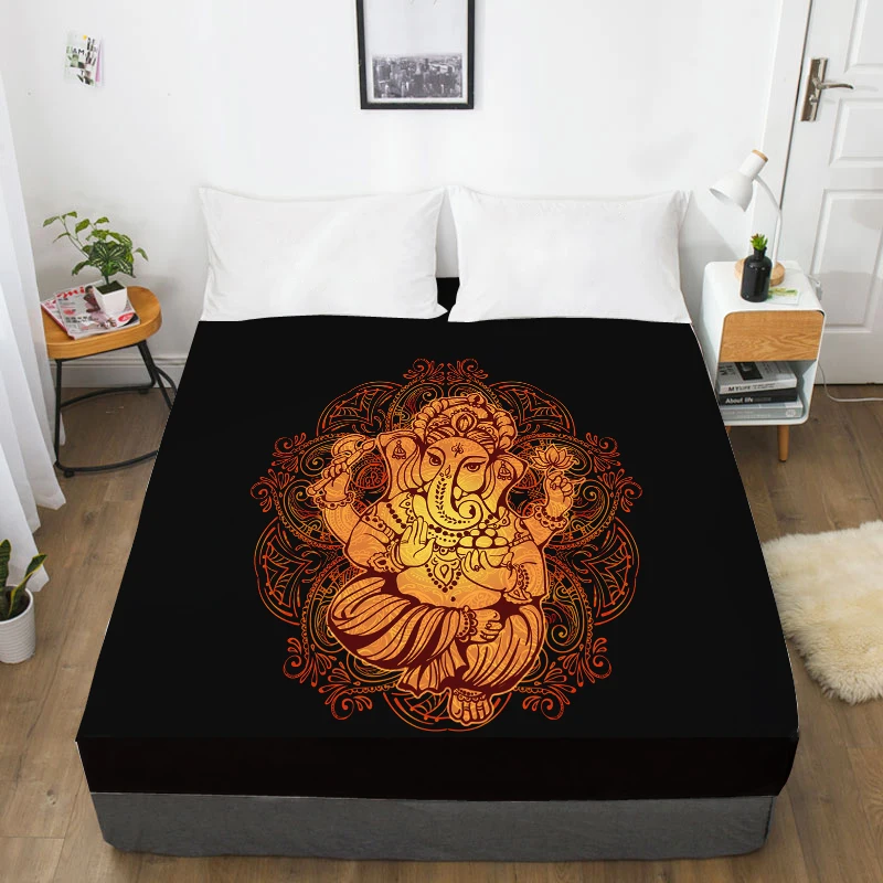 

3D HD Digital Printing Custom Bed Sheet With Elastic,Fitted Sheet Twin Full Queen King,Golden on black Mattress Cover 160x200