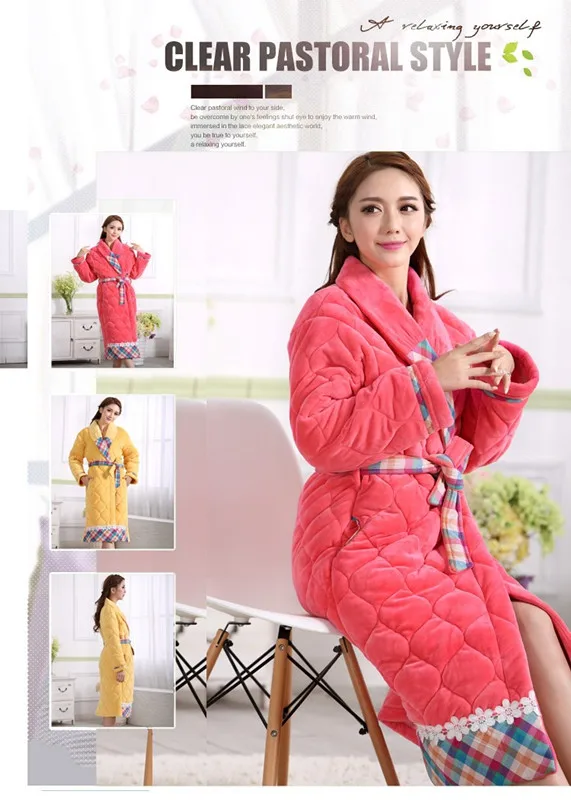 Women Winter Sleeping Robes Night Wear Clothes Women Pajamas Adjustable Waist Flannel Thick Warm Pajamas Winter Padded Robe JW335 (4)