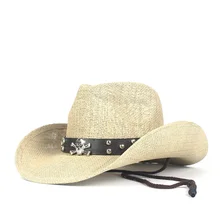Женская и мужская соломенная открытая западная ковбойская шляпа с панк-брендом Sombrero Hombre пляжная ковбойская джаз шляпа от солнца размер 56-58 см