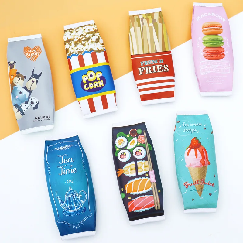 

fast food shape Pencil Bag pop corn Pens Bag French fries Hamburger Pencils pouch pink Grid ice cream tea bags for pens creative