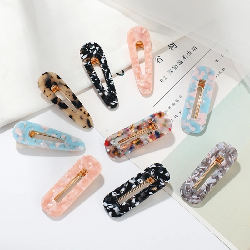 

Solememo Women Girls Korea Style Hair Clip Hollow Geometric Water Drop Shape Colored Marble Textured Printed Hot Wholesale F0261