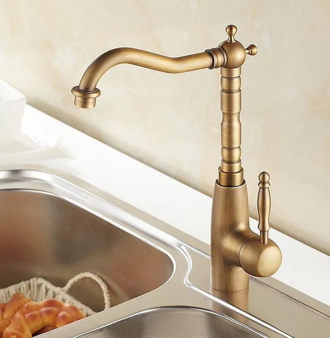 Antique Brass Single Lever Handle Swivel Kitchen Bathroom Sink Basin Faucet Mixer Taps aan003
