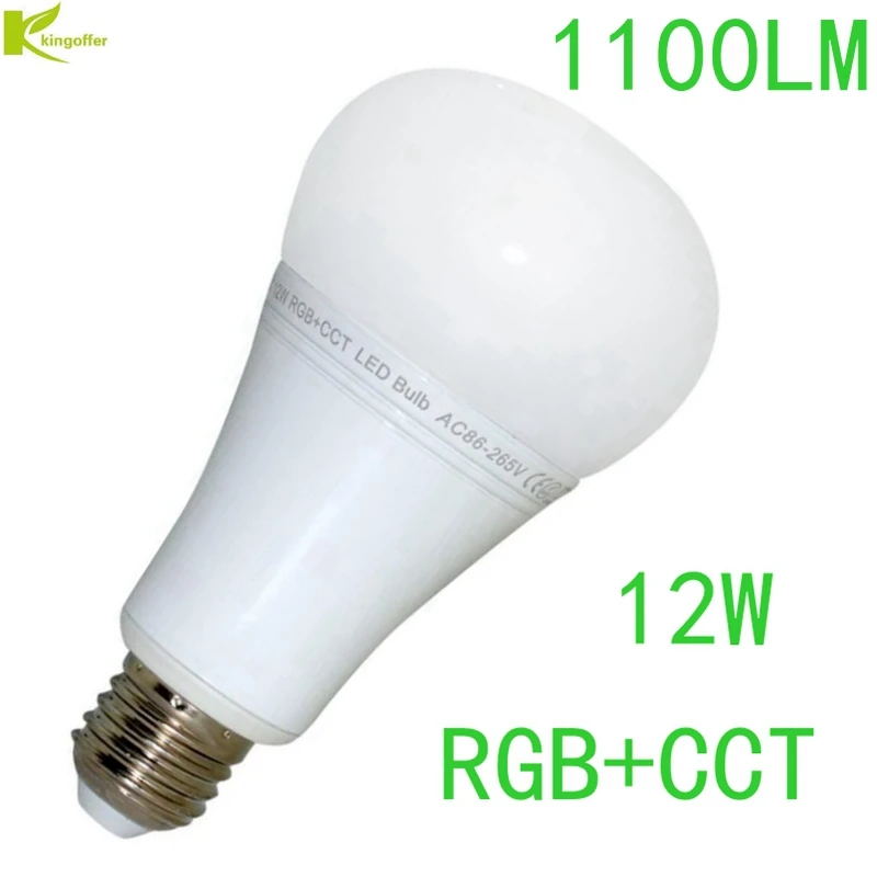 

Kingoffer 12W Mi Light E27 Dimmable LED Bulb Light RGB + Warm White + White (RGB+CCT) AC85-265V Remote Wifi IBOX Controller