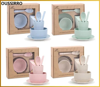 

OUSSIRRO 6pc/set Children Dinnerware Sets Tableware Bowl Cup Tray Fork Chopsticks