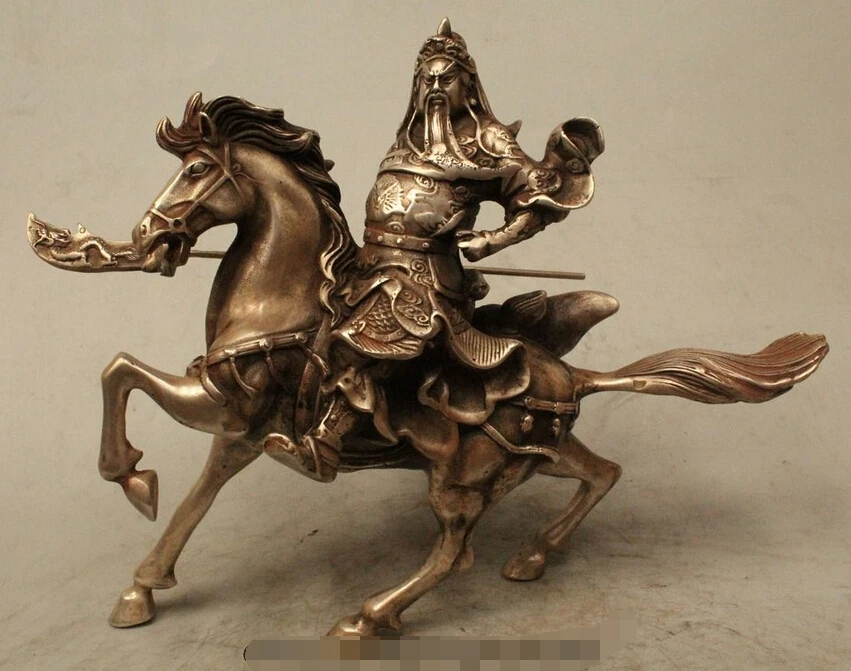 

Details about 7" China Folk Silver General Guan Gong Yu Warrior God Ride Horse Running Statue R0715