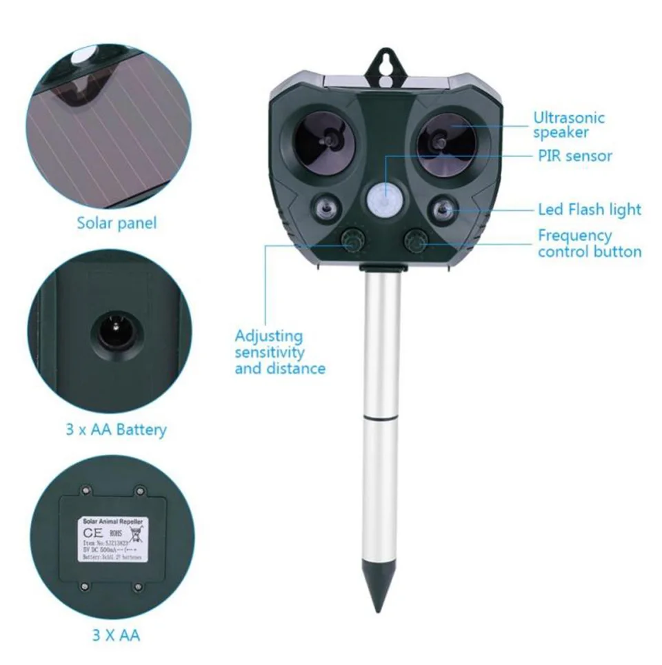 Ultrasonic Pest And Rodent Repeller MiceRat Mouse Solar Bird Repeller Scarer PIR Sensor CatDogFoxSnake etc. Animal Keep Away (3)