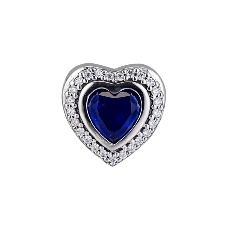 

2018 Winter 100% 925 Sterling silver Sparkling Love Charm With Blue CZ Fits Pandora Charm Bracelet Heart Bead DIY Making Jewelry