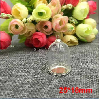 

Freeshipping 20sets/lot 25*18mm DIY Clear Dome Cloche Glass Bottle Pendant, silver lace plated Apothecary Terrarium vial pendant