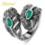 Ajojewel Brand Vintage Ladies Jewelry White Gold Plated  Leaf Green Rings For Women (Size 7.8.9 )