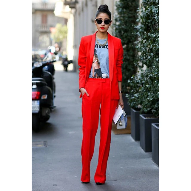 tailleur pantalon rouge femme