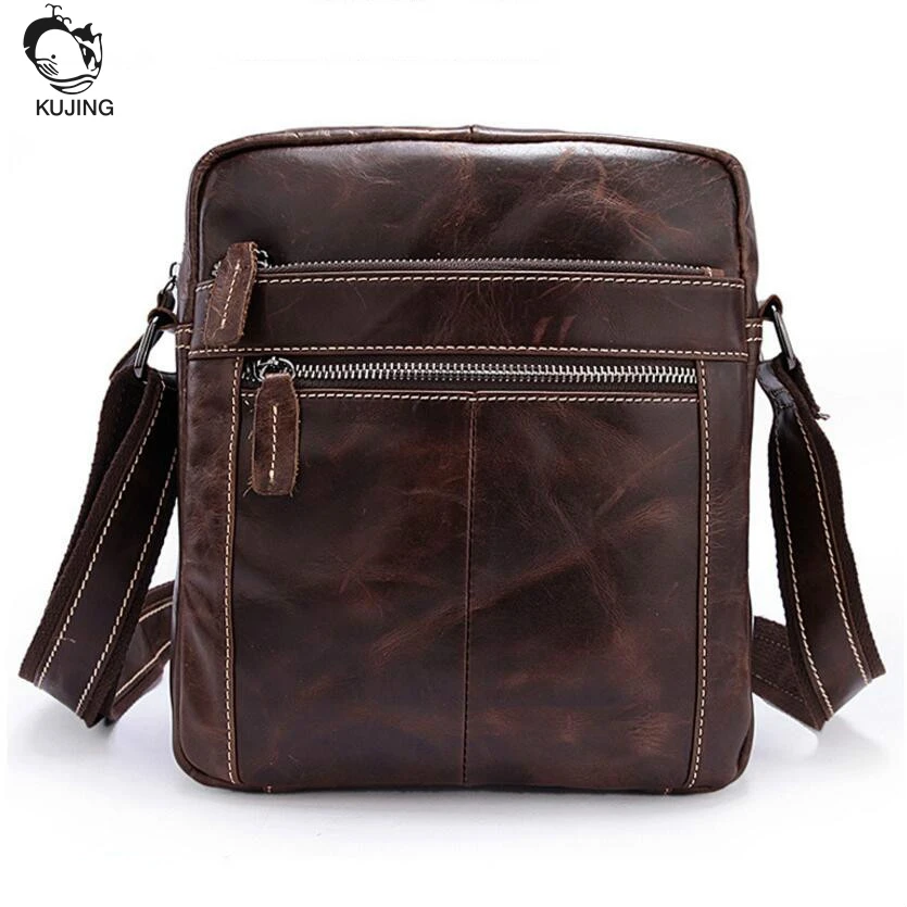 

KUJING Fashion Leather Men's Bag High Quality Retro Men's Shoulder Messenger Bag Cheap Luxury Business Casual Boutique Male Bag