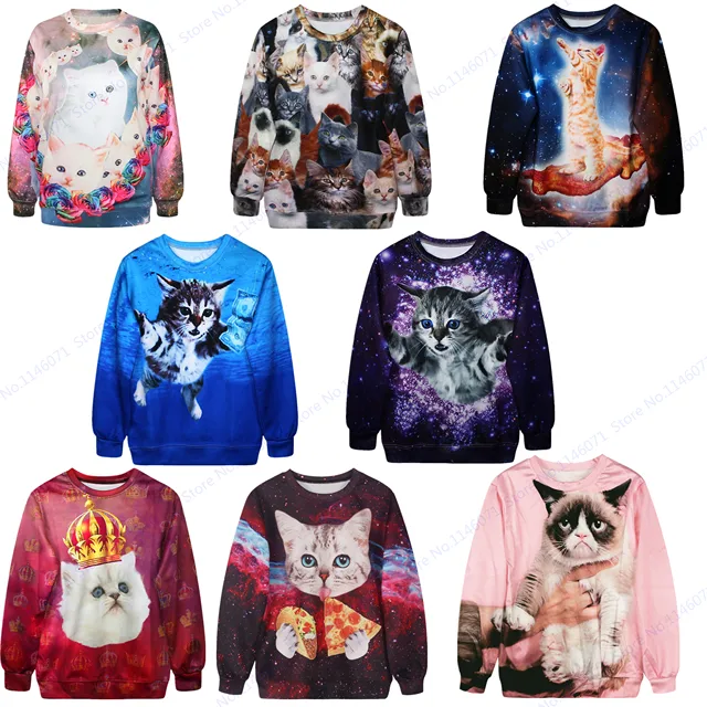 Kawaii Cat Hip Hop Sweatshirt Autumn Long Sleeve Training Exercise Sweaters Cute Kitty Sport Suit Men Streetwear Tracksuit Coat