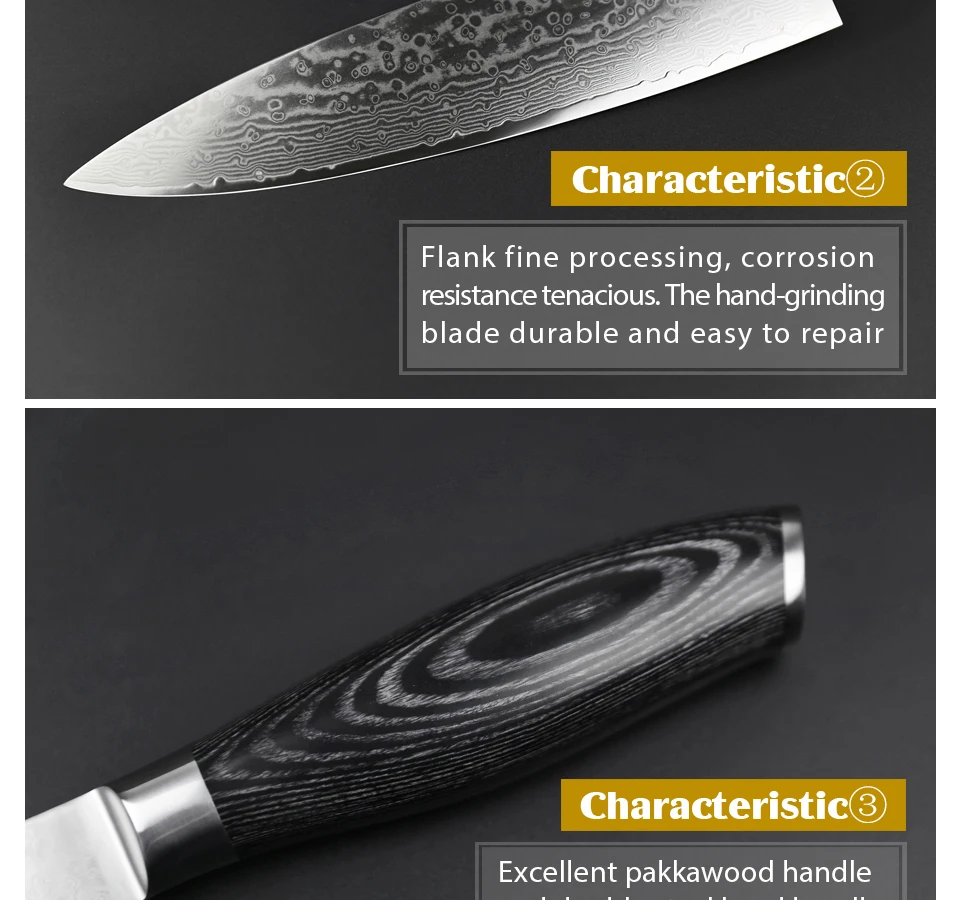 XINZUO 6 шт. набор кухонных ножей 67 слоев высокоуглеродистой японской VG10 дамасской стали шеф-повара Santoku универсальный нож Pakkawood ручка