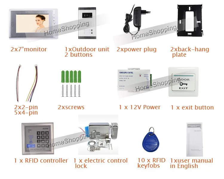 Проводной 7 "цветной Экран Видео Домофон Домофон Комплект + Ourdoor Камера Колокол 2 Кнопки Контроля RFID + Электрический Замок БЕСПЛАТНАЯ ДОСТАВКА