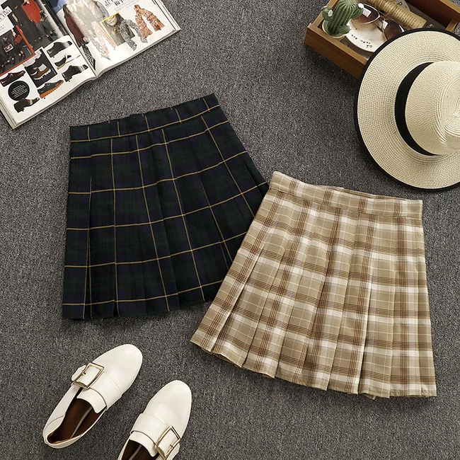 Летняя новая плиссированная юбка короткая юбка с высокой талией легкая юбка брюки колледж Ветер слово клетчатая юбка женская